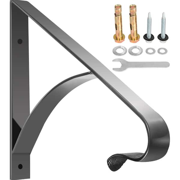 VEVOR Wrought Iron Handrail Fits 1 or 2 Steps Iron Railing Stair Railing Black Iron Outdoor Handrail with Screw Kit