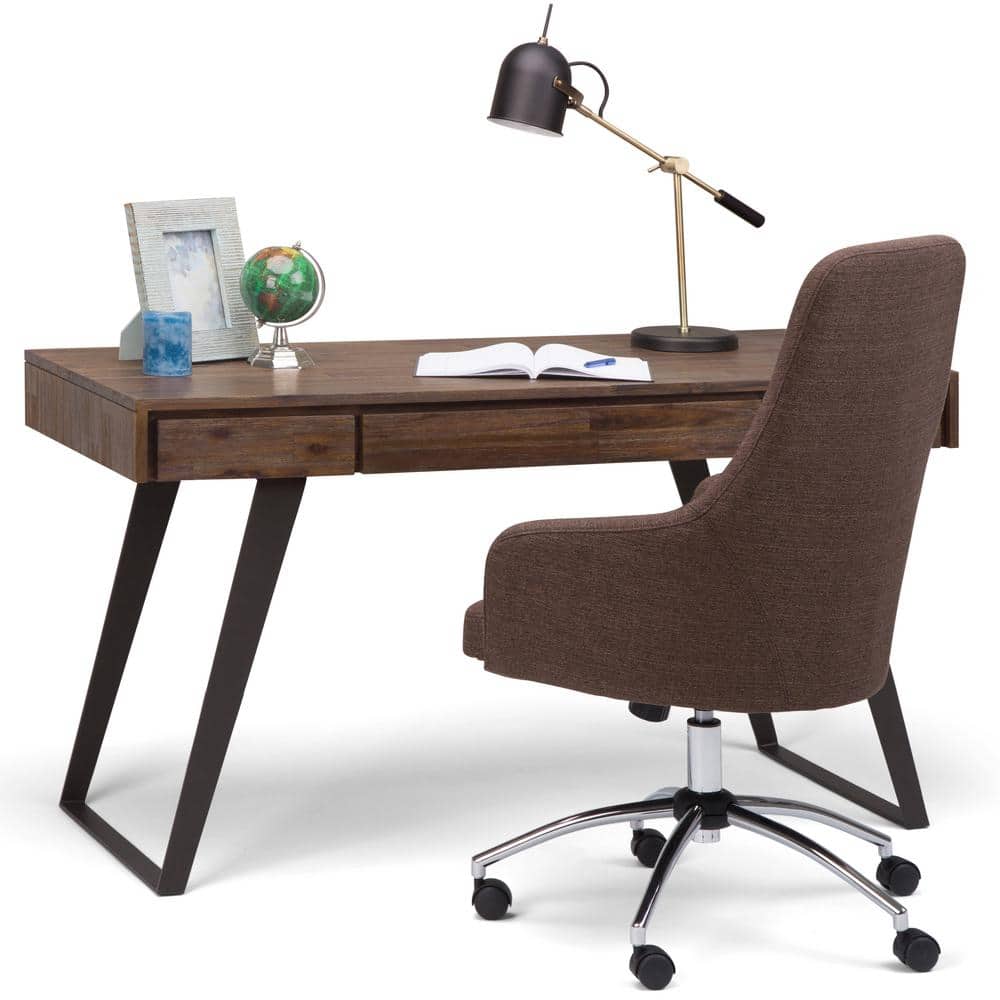 Rustic Natural Aged Brown Acacia Wood Desk with Drawers