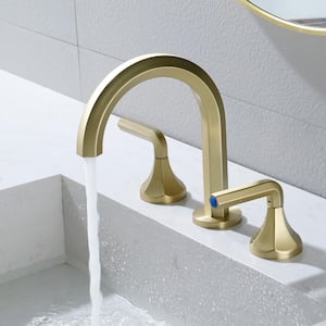 8 in. Widespread Double Handle 1.2 GPM Bathroom Faucet with Quick Connect Hose and Water Supply Hose in Brushed Gold