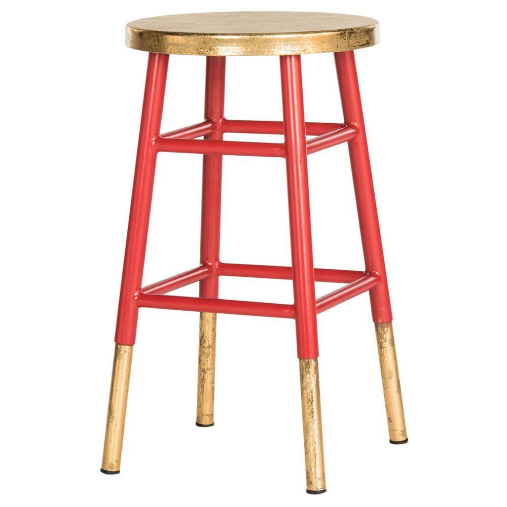 Transitional 24" Red and Gold Metal Counter Stool