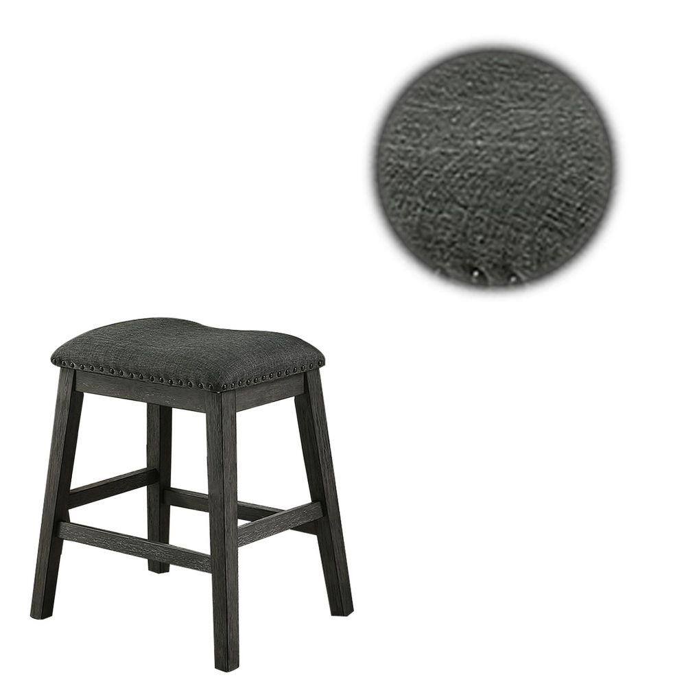 Gray Linen Upholstered Saddle Counter Stool with Nailhead Trim
