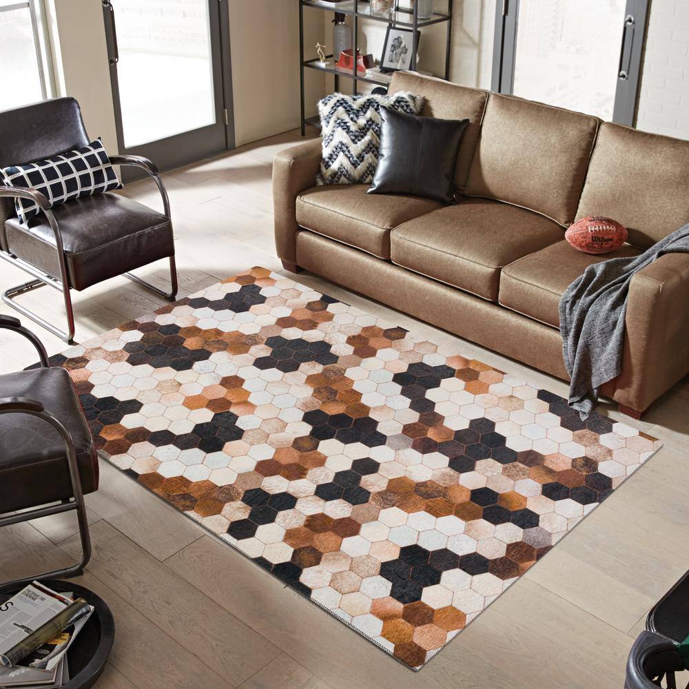 Laredo Faux Hide Patchwork Red and Brown Chenille Rug
