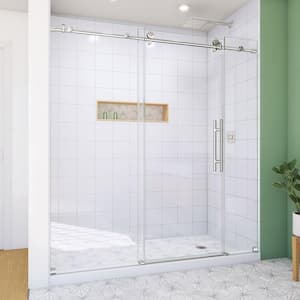 Enigma-X 68-72 in. W x 76 in. H Sliding Shower Door in Satin Black with Clear Glass
