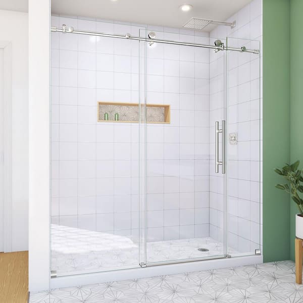 DreamLine Enigma-XO 68-72 in. W x 76 in. H Fully Frameless Sliding Shower Door, Polished Stainless Steel