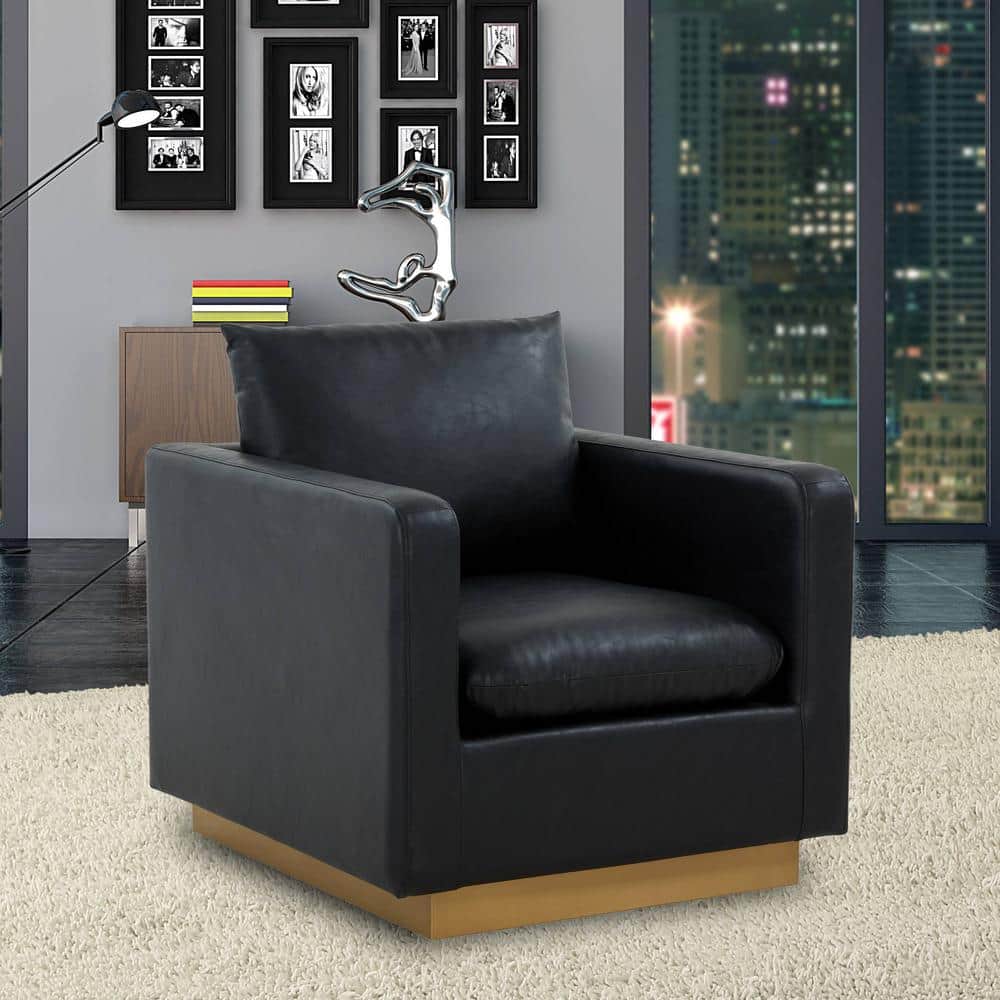 Nervo Black Leather Accent Chair with Gold Base