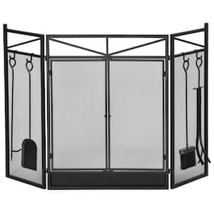 Home Discount® Selby 3 Panel Fire Screen Spark Guard Black 