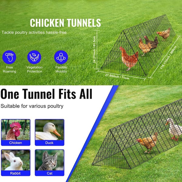 ATENGNES 118.1 in. x 28 in. x 24.2 in. Outside Portable Chicken Tunnels Fence Kit Suitable for Chickens, Ducks, Rabbits