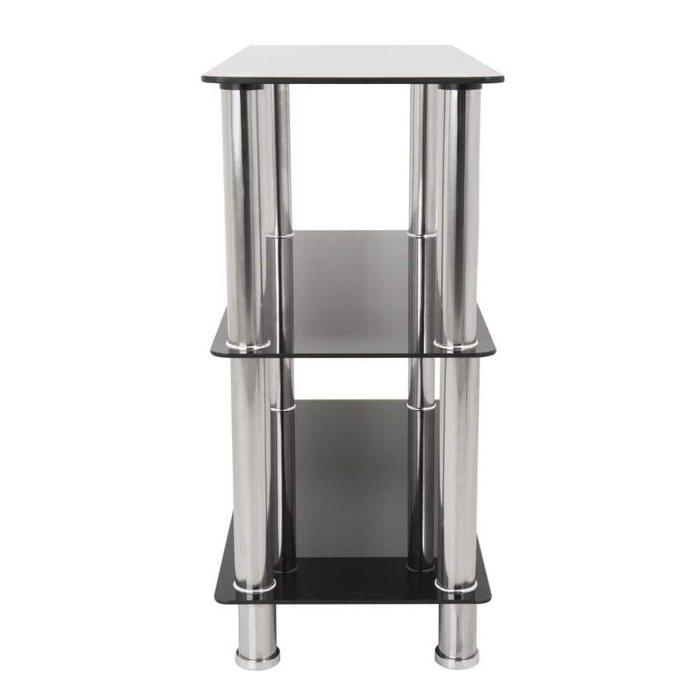 Black Glass and Chrome 3-Tier Shelving Unit
