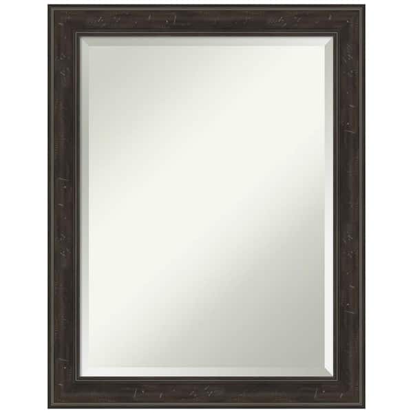 Amanti Art Medium Rectangle Distressed Brown/Tan Beveled Glass Modern Mirror (28 in. H x 22 in. W)