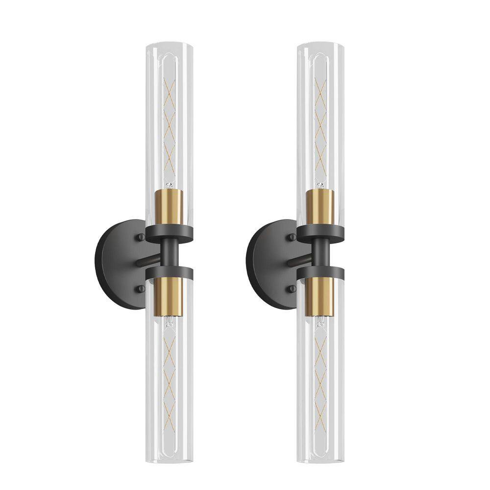 21.7 in. 2-light Black and Gold Wall Sconce with Clear Glass Shade Vanity Light for Bathroom Mirror (2-Pack) price history on PriceWatchPro