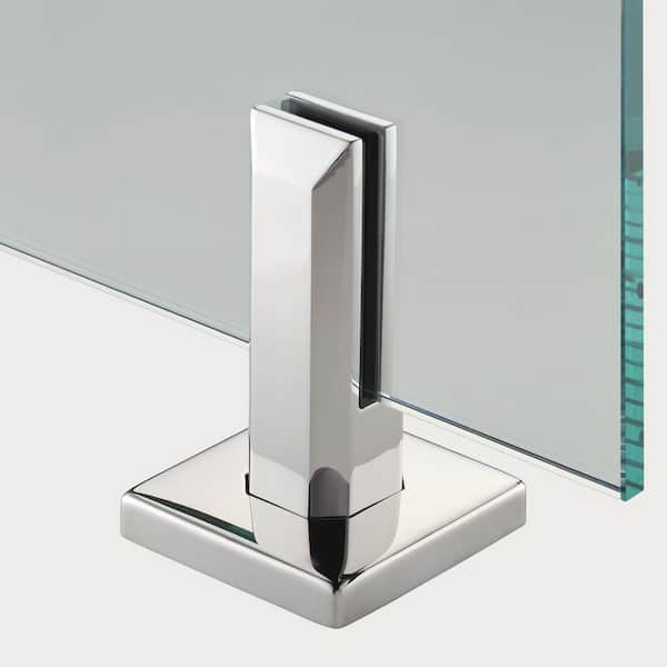 3.8 in. x 3.8 in. x 6.3 in. Chrome Stainless Steel Square Baseplate Glass Railing Spigot for 1/2 in. Glass Thickness