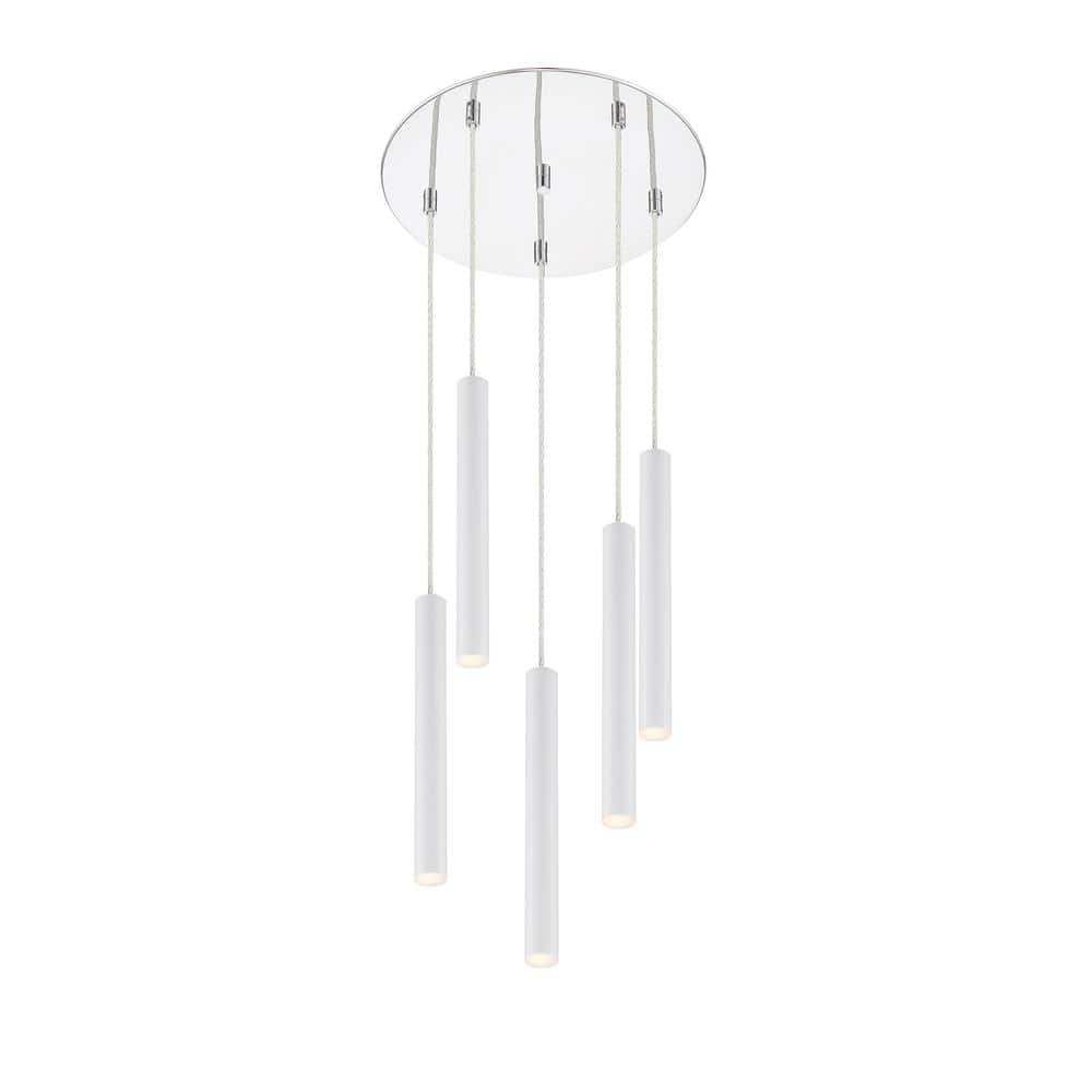 Forest 5 W 5 Light Chrome Integrated LED Shaded Chandelier with Matte White