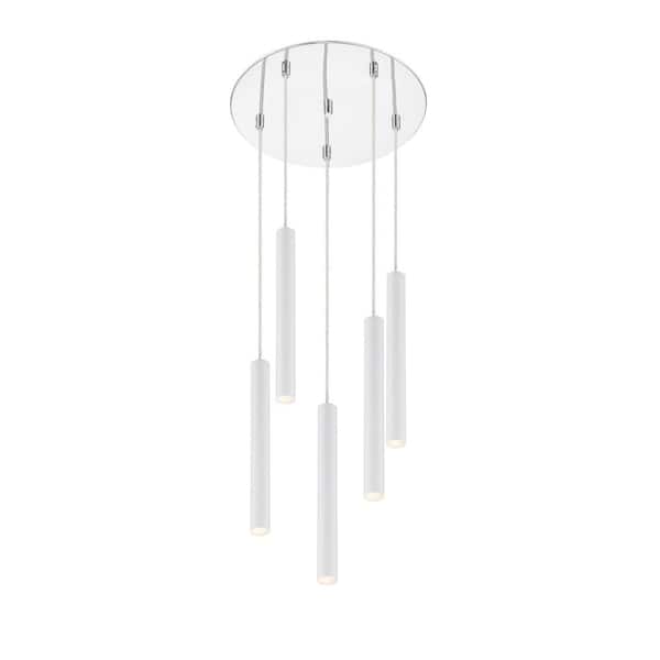 Unbranded Forest 5 W 5 Light Chrome Integrated LED Shaded Chandelier with Matte White Steel Shade