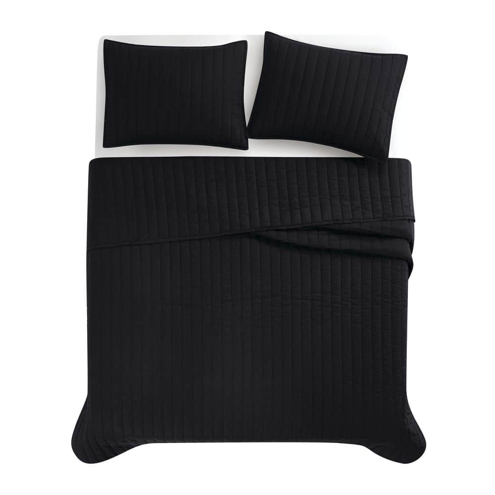 Black Full Cotton Percale Quilt Set with Pillow Shams