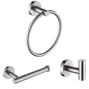 3-Piece Bath Hardware Set with Towel Hook and Toilet Paper Holder and Towel Ring in Stainless Steel Brushed Nickel