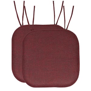 Herringbone Memory Foam Square 16 in. W x 16 in. D Non-Slip Back, Chair Seat Cushion with Ties (2-Pack), Burgundy