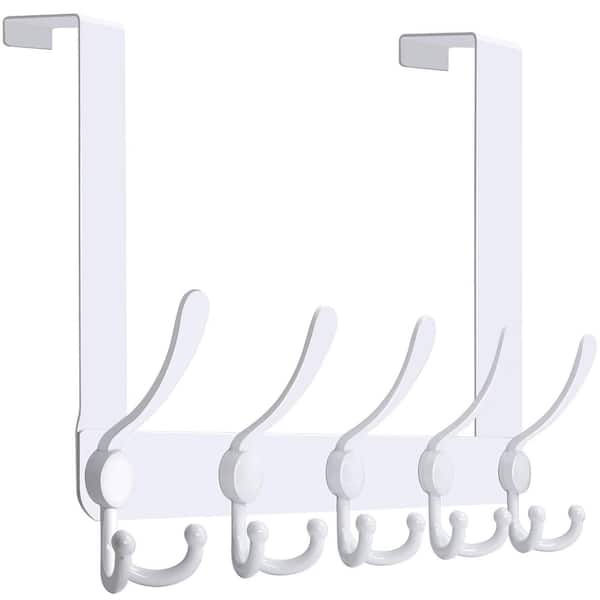 16.75 in. Over The Door Hooks Rack with 5-Tri Hooks for Hanging for Bathroom Hanging, White (1-Pack)