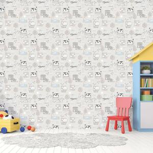 Tiny Tots 2 Collection Greige/Blue Matte Finish Farmland Animals Non-Woven Paper Wallpaper Roll