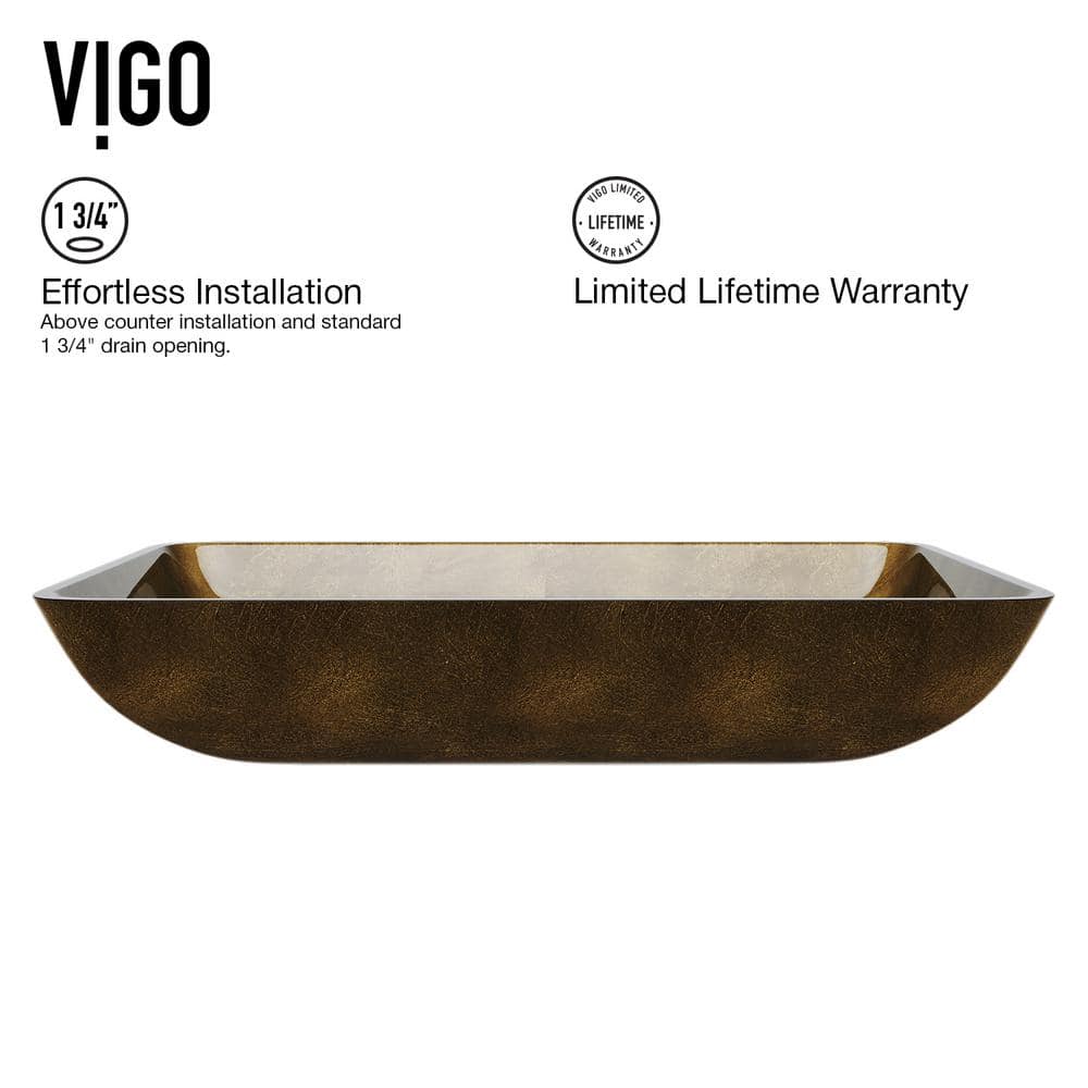 Golden Copper Glass Rectangular Vessel Bathroom Sink