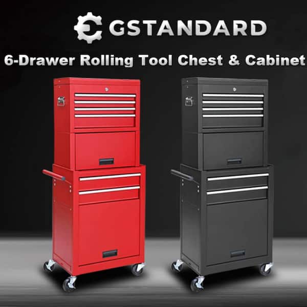 2-in-1tool Chest & Cabinet, Large Capacity 8-Drawer Rolling Tool Box Organizer with Wheels Lockable, Black