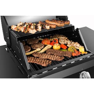 Premier 2-Burner Propane Gas Grill with Folding Side Tables in Black