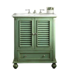 Keysville 30 in. W x 22 in D. x 36 in. H White marble Top in Green with White Under mount porcelain Sink Vanity