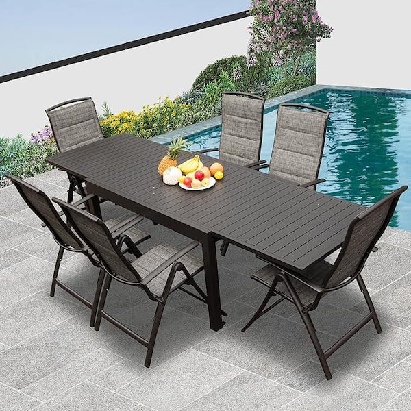 TWT Aluminum Outdoor Dining Table For 8, 62.8" - 82.5" Extendable Patio Dining Table With Umbrella Hole On Top With X-Shaped Frame Easy To Assemble For Backyard Garden Yard Porch Deck
