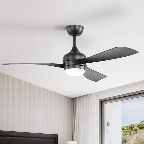 Sofucor 52 in. Indoor/Outdoor Black LED Downrod Ceiling Fan with 3-Black Blades, Light Kit, Reversible DC Motor and Remote
