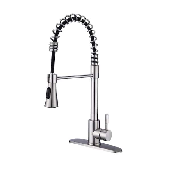 FLG Single-Handle Pull Down Sprayer Kitchen Faucet with Advanced Spray Commercial Stainless Steel Sink Tap in Brushed Nickel