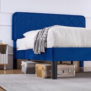 Bed Frame with Upholstered Headboard, Blue Metal Frame Full Platform Bed with Strong Frame and Wooden Slats Support