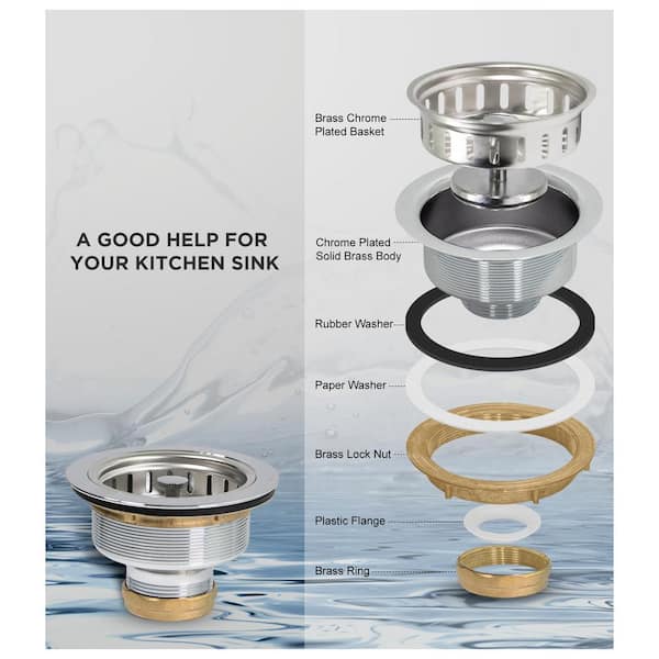 Unlacquered Brass Sink Strainer and Stopper, for Kitchen and