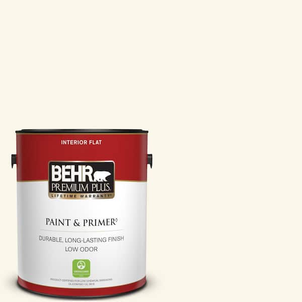 BEHR PREMIUM PLUS 1 gal. #OR-W15 Sleek White Flat Low Odor Interior Paint & Primer