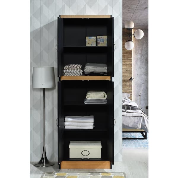 HODEDAH 4-Door Black-Beech Kitchen Pantry HI224 BLACK-BEECH - The