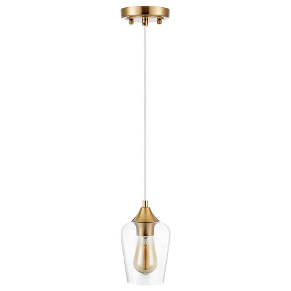 1-Light Antique Brass Pendant Ceiling Light with Glass Shade