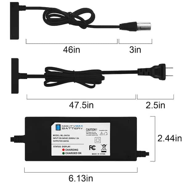 MIGHTY MAX BATTERY 24V 3Amp Wheelchair Charger for Shoprider Jimmie (UL8WPB/UL8WPBS) MAX3497064