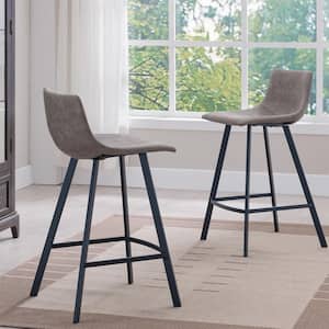 Favorite Finds Matte Black Steel Base Counter Stool with Dapple Gray Faux Leather Seat (Pack of 2)