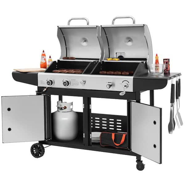 2-Burner Propane Gas and Charcoal Combo Grill in Black