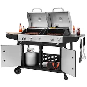 3-Burner Propane Gas and Charcoal Combo Grill in Black