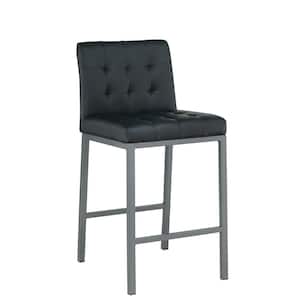 Modern Black PU Leather Low Back Button Upholstered Armless Bar Chairs with Metal Legs (Set of 2)