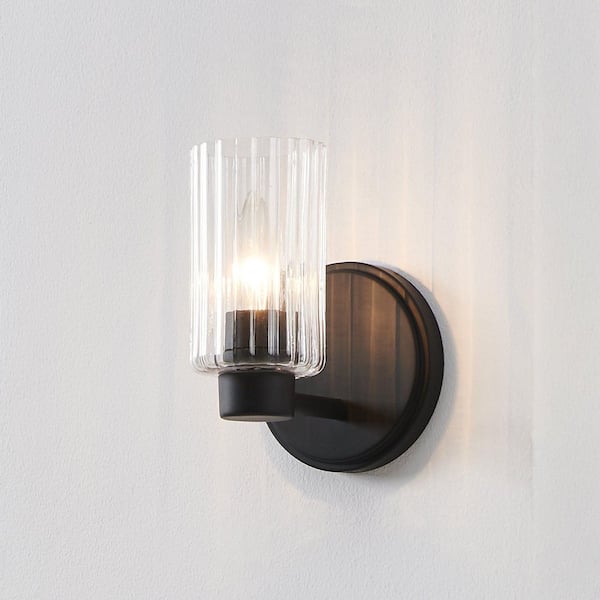 Bedminster 5-in. 1-light Matte Black Vanity Light with Clear Ribbed Glass Shade