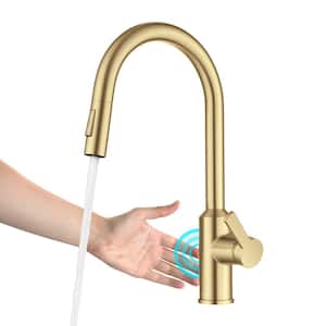 Oletto Touchless Sensor Single Handle Pull Down Sprayer Kitchen Faucet in Brushed Brass