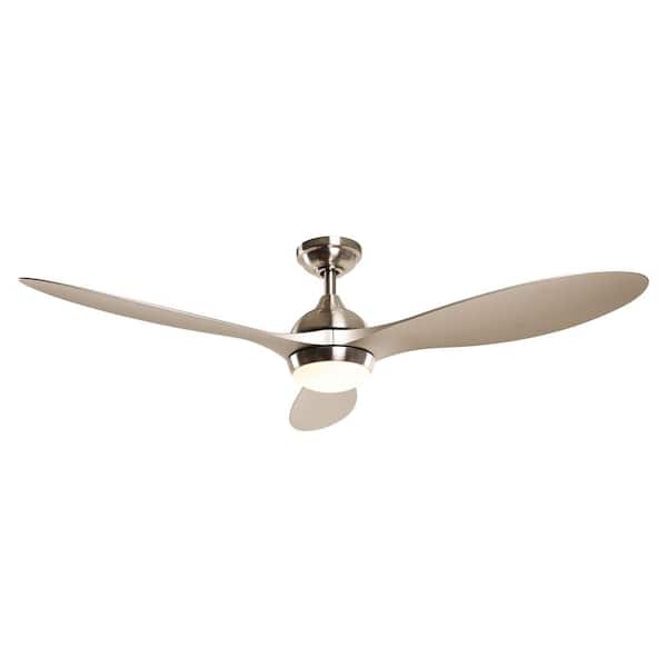 Parrot Uncle Bernardino 56 in. Brushed Nickel Downrod Mount LED Ceiling Fan with Light and Remote Control