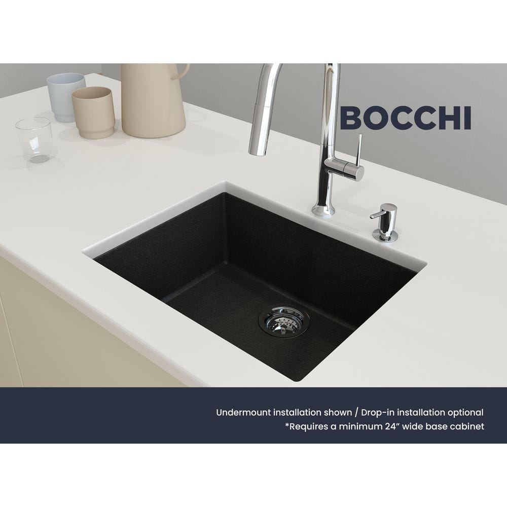 Metallic Black 24-Inch Granite Single Bowl Drop-In Kitchen Sink