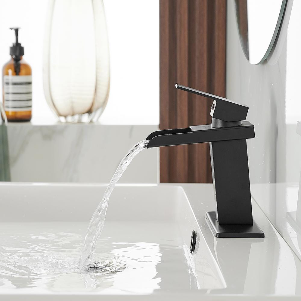 Matte Black Single Handle Waterfall Bathroom Faucet