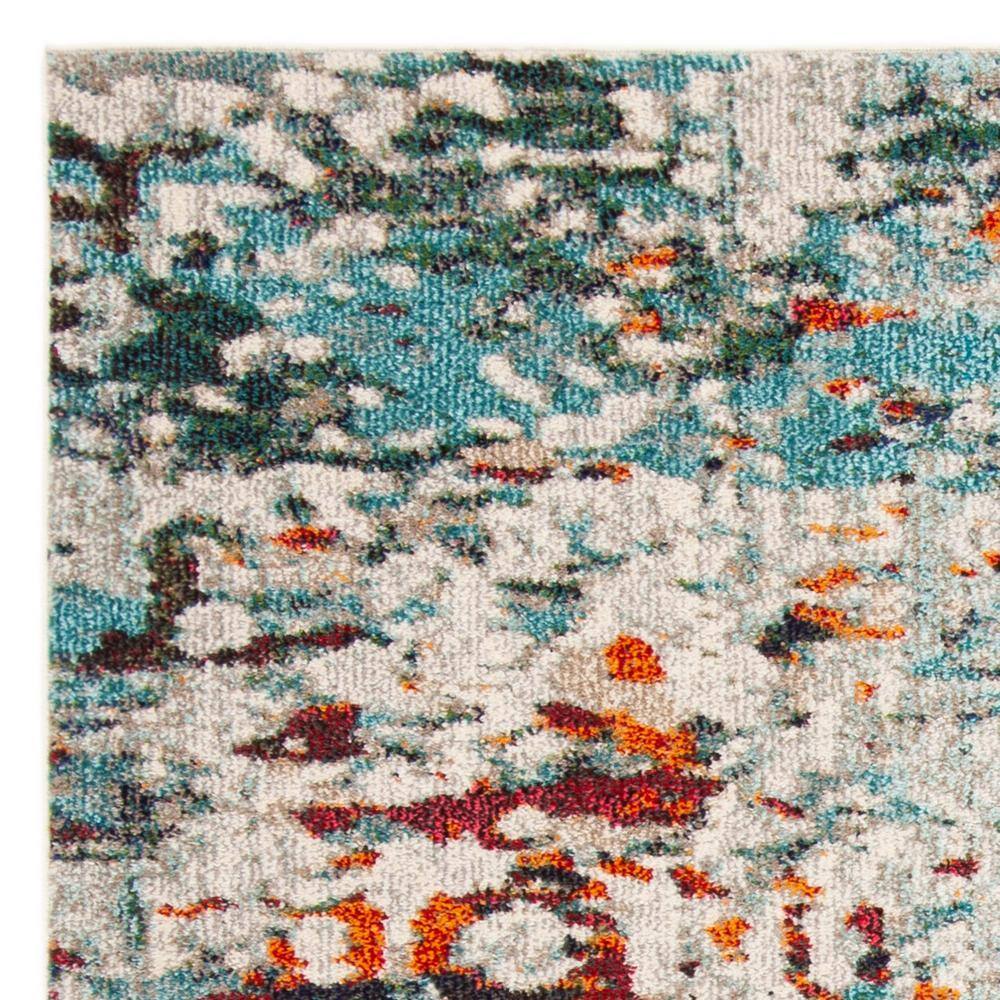 Grey and Blue Square Synthetic Area Rug