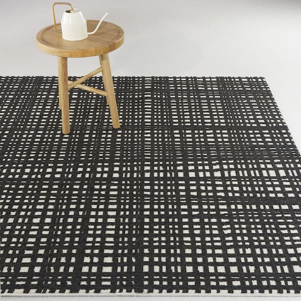 Haldane Black 7 ft. 10 in. x 10 ft. Abstract Indoor/Outdoor Area Rug
