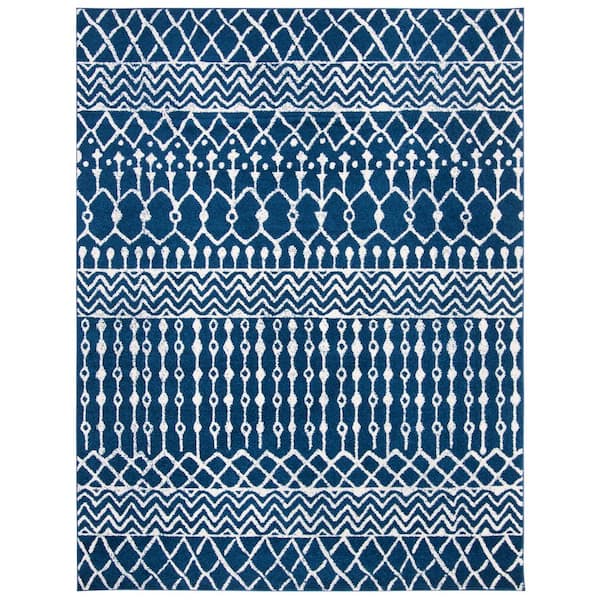 SAFAVIEH Tulum Navy/Ivory 9 ft. x 12 ft. Tribal Chevron Diamond Area Rug
