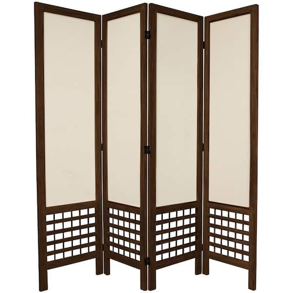 Oriental Furniture 5.5 ft. Burnt Brown Open Muslin 4-Panel Room Divider