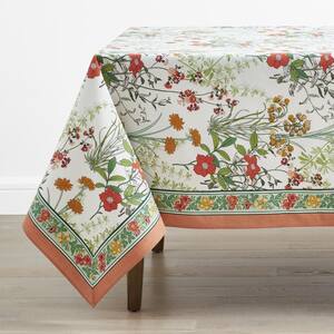 Jardin 70 in. x 108 in. White Multi Cotton Tablecloth