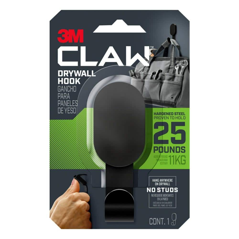 3M CLAW 4.3 in. H Steel Black 25 lbs. Load Capacity Drywall Hook  3DH25BLK-1ES - The Home Depot